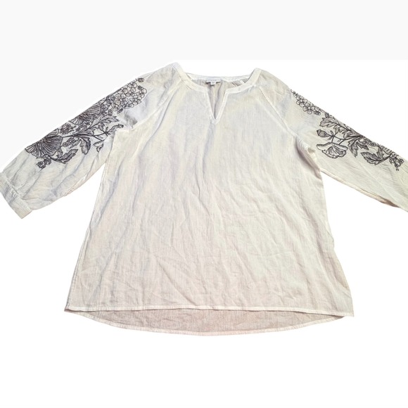 J. Jill Tops - Pure Jill Lightweight Cotton Embroidered V-Neck Tunic Top Size Large Tall Boho